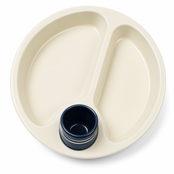 Warmhalteteller blau-weiß Kunststoff Teller Ø22cm mit Wasserfüllung spülmaschinenfest