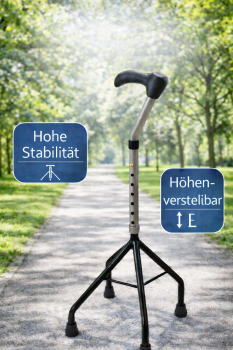 Vierfußgehstütze Gehhilfe – höhenverstellbar rutschfest silber schwarz