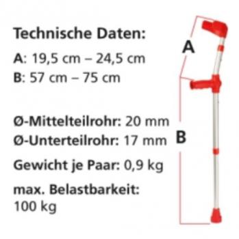 Kinder-Unterarmgehstütze Krücke Gehhilfe 1 Stück Leichtmetall, rot