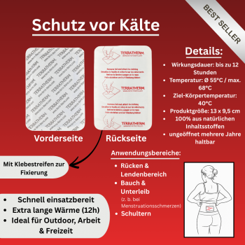 TerraTherm Körperwärmer 5 STÜCK – selbstklebende Wärmepads mit Naturstoffen 12h Bodywarmer