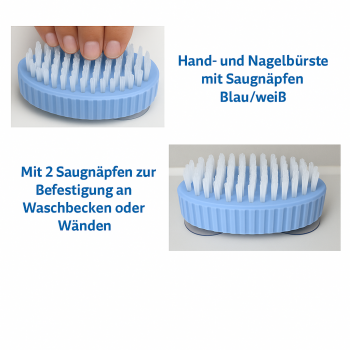 Handbürste Nagelbürste Bürste mit 2 Saugnäpfen blau/weiß Kunststoff ca. 10x5 cm