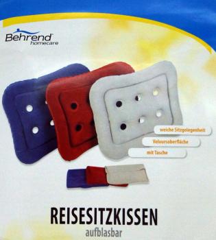 Behrend Reisesitzkissen aufblasbar BLAU Reise-Kissen Luftkissen Sitzunterlage PVC/Velours ca. 40 x 33 cm