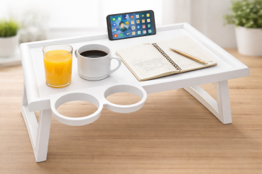 Bett Serviertisch klappbar Frühstückstisch mit Glas & Flaschenhalter