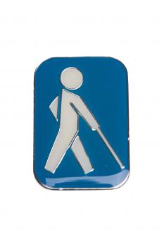 Blindenplakette BLAU International mit Sicherheitsnadel  ca. 22 x 34 mm