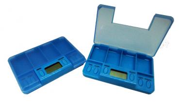 Pillenbox mit Signalton 2-er SET Tablettendose Medikamentendosierer BLAU Tablettenbox Alarm