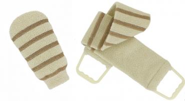 Riffi Massage-SET 2-teilig Massagehandschuh + Massagegurt, beige-braun