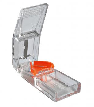 Tablettenteiler klarsicht  transparent-orange Pillenteiler Tablettenzerteiler