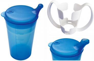 Trinkbecher-Set, Tee und Brei mit Halter, kurzes Mundstück,blau