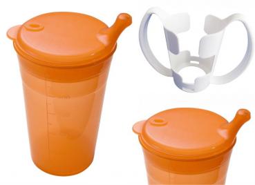 Trinkbecher-Set Tee und Brei mit Halter, kurzes Mundstück, orange