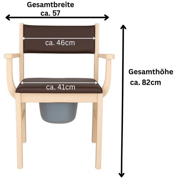 Toilettenstuhl Holz hell, gepolstert, mit Eimer & Deckel, Medizinprodukt**