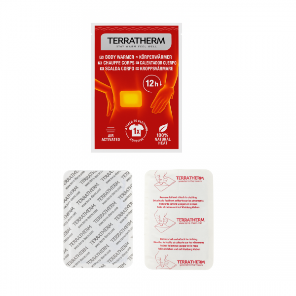 TerraTherm Körperwärmer 5 STÜCK – selbstklebende Wärmepads mit Naturstoffen 12h Bodywarmer