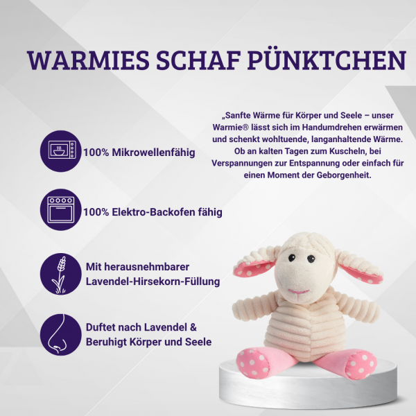 Warmies Schaf Pünktchen – Wärmetier Lavendel Hirse Kuscheltier 27cm Baby