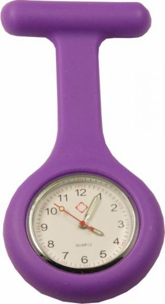 Schwestern-Uhr Krankenschwesteruhr Ansteckuhr mit Silikonhülle violett