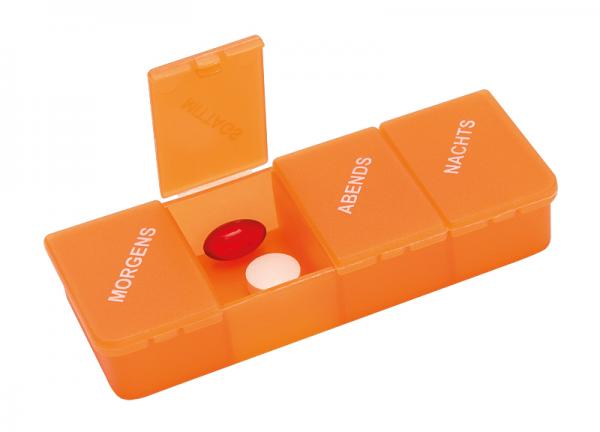 Tablettendose, 4 teilig, orange-transparent