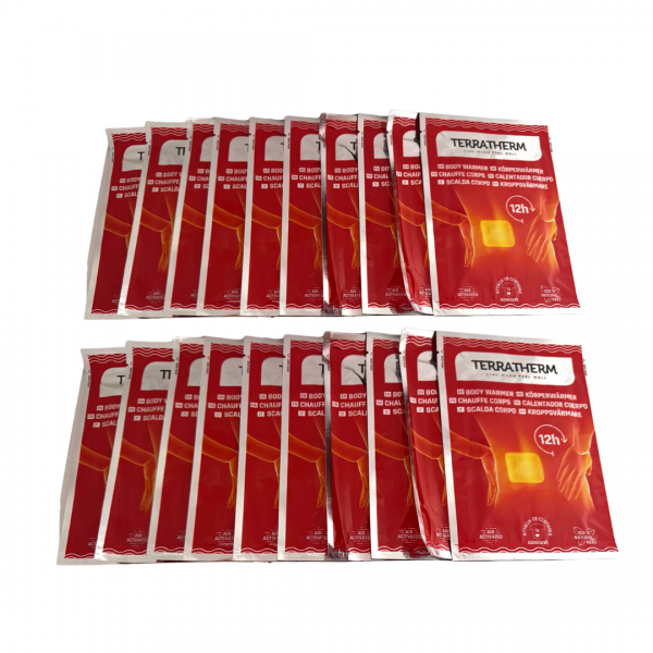 TerraTherm Körperwärmer 20 STÜCK – selbstklebende Wärmepads mit Naturstoffen 12h Bodywarmer