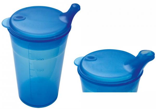 Trinkbecher Schnabelbecher, Tee und Brei, kurzes Mundstück, blau