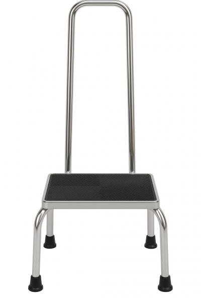 Trittstufe Metall mit Griff Tritthocker 23cm Höhe rutschfest 35x38cm Chrom