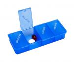 Tablettendose Pillendose, 4-geteilt, mit Klappdeckel, blau-transparent
